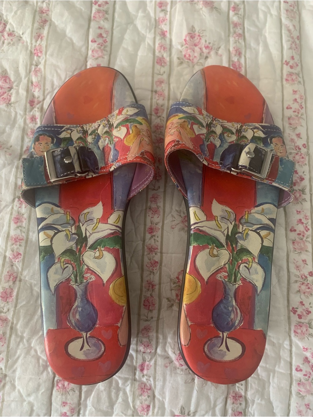 Colorful Floral Print Slide Mules - Multi